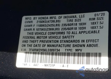 2020 Honda Cr-V Awd Ex z USA, uszkodzony, nr VIN 7FARW2H56LE009734